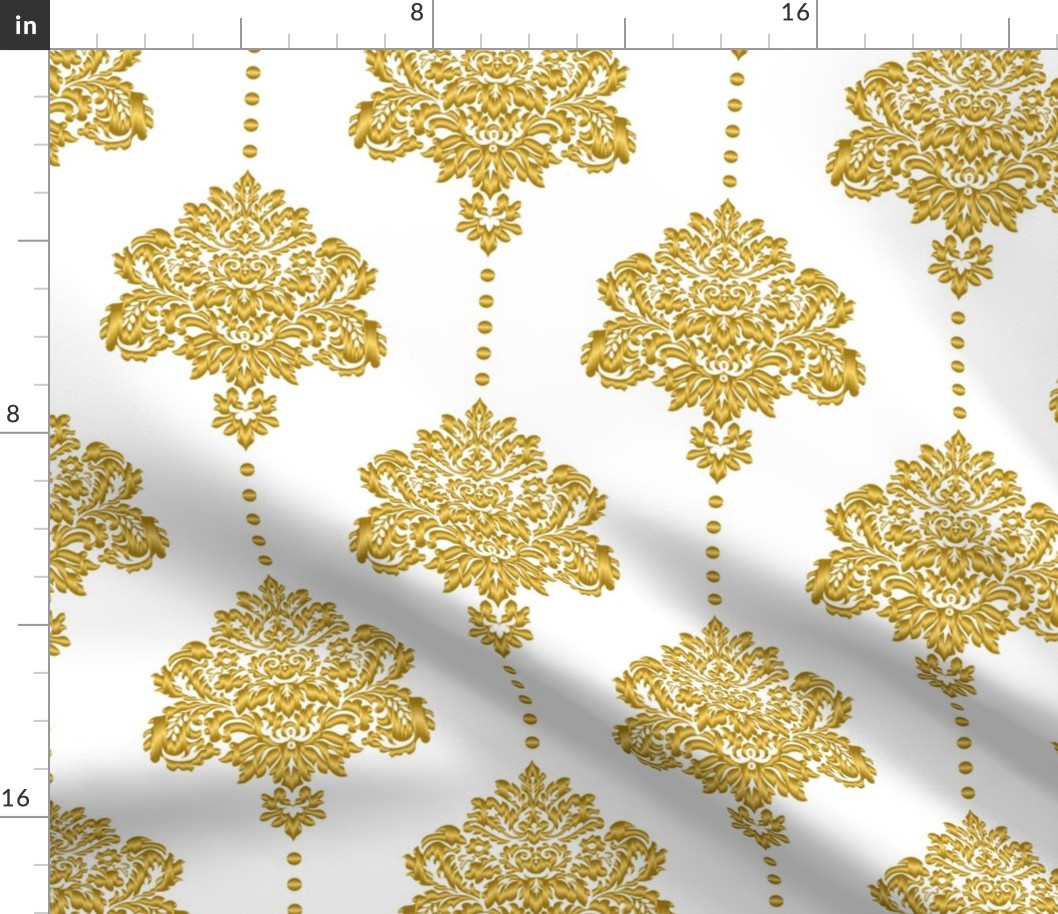 Gold damask textured white Wallpaper