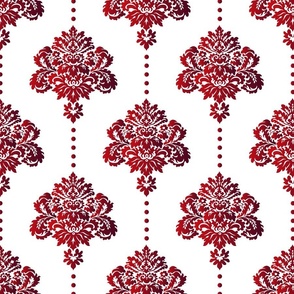 Gothic Damask flowers red white background vintage Wallpaper