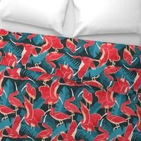 Normal scale // Luxurious Scarlet Ibis // teal vegetation metal rose and red guará large birds  