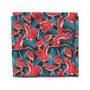 Normal scale // Luxurious Scarlet Ibis // teal vegetation metal rose and red guará large birds  