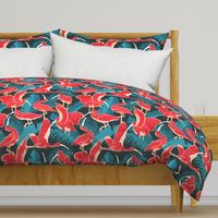 Normal scale // Luxurious Scarlet Ibis // teal vegetation metal rose and red guará large birds  