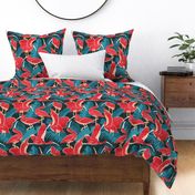 Normal scale // Luxurious Scarlet Ibis // teal vegetation metal rose and red guará large birds  