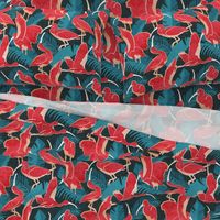 Normal scale // Luxurious Scarlet Ibis // teal vegetation metal rose and red guará large birds  