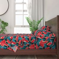 Normal scale // Luxurious Scarlet Ibis // teal vegetation metal rose and red guará large birds  