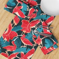 Normal scale // Luxurious Scarlet Ibis // teal vegetation metal rose and red guará large birds  