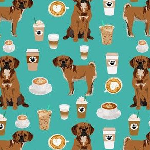 puggle coffee fabric - dog coffee lover fabric - turquoise