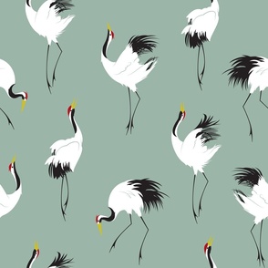 Japanese Cranes Green