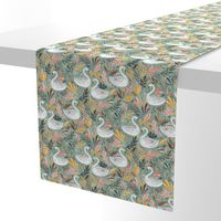 Whimsical White Swans with Autumn Leaves on Sage - medium