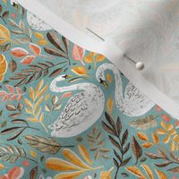 Whimsical White Swans with Autumn Leaves on Sage - small