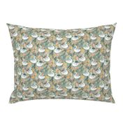 Whimsical White Swans with Autumn Leaves on Sage - small