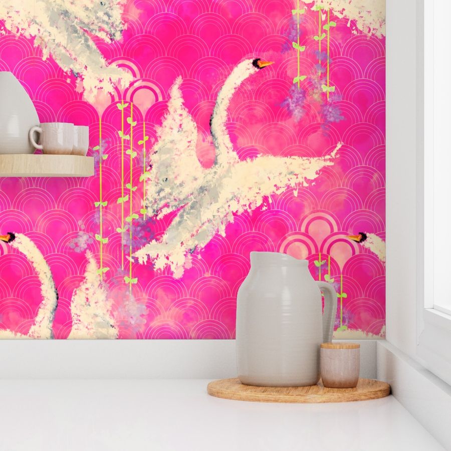  Outrageous Fucshia Swan Chinoiserie 