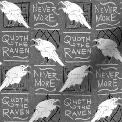 Quoth the Raven Nevermore -- Supernatural Poe Poetry Raven Quote -- Gray grey raven - 4.01in x 8.01in repeat -- 337dpi (44% of Full Scale)