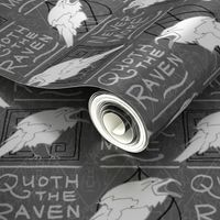 Quoth the Raven Nevermore -- Supernatural Poe Poetry Raven Quote -- Gray grey raven - 4.01in x 8.01in repeat -- 337dpi (44% of Full Scale)