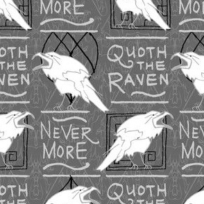 Quoth the Raven Nevermore -- Supernatural Poe Poetry Raven Quote -- Gray grey raven - 4.01in x 8.01in repeat -- 337dpi (44% of Full Scale)