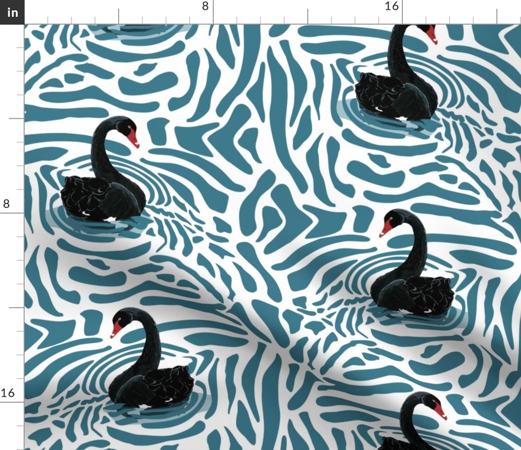 Black swans on swirling water - white 