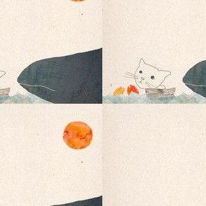 Cat, whale and fishes