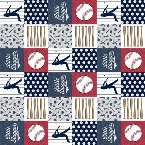 (3" small scale) Little Slugger Baseball Patchwork fabric - red blue pin stripes (90) C20BS