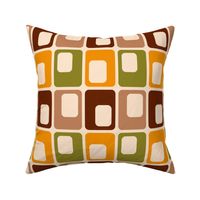 Retro mid-century modern atomic capsules check brown orange