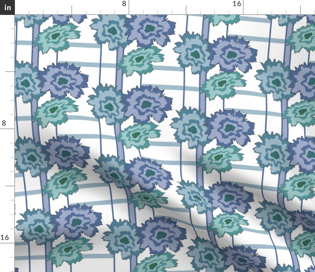 Floral Frenzy - Retro - Blue & Aqua