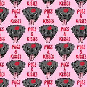 Pugs & Kisses - cute pug dog valentines (black pugs) - pink - C20BS