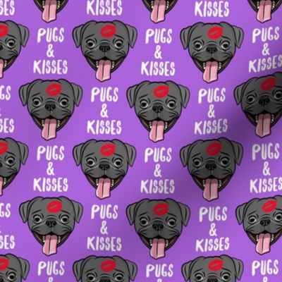 Pugs & Kisses - cute pug dog valentines (black pugs) - purple - C20BS