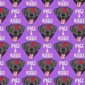 Pugs & Kisses - cute pug dog valentines (black pugs) - purple - C20BS