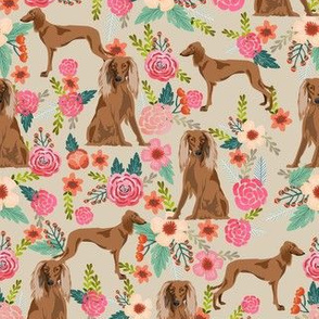 saluki dog vintage florals fabric - cute dog design - tan