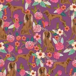 saluki dog vintage florals fabric - cute dog design - purple