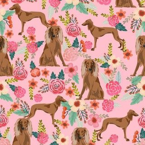 saluki dog vintage florals fabric - cute dog design - pink