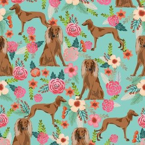 saluki dog vintage florals fabric - cute dog design - mint