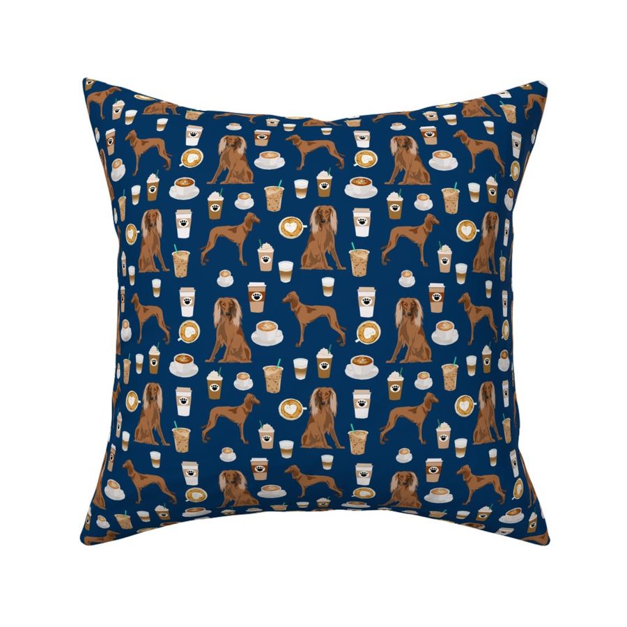 saluki coffee fabric - dogs and coffee design - navy