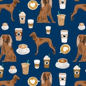 saluki coffee fabric - dogs and coffee design - navy