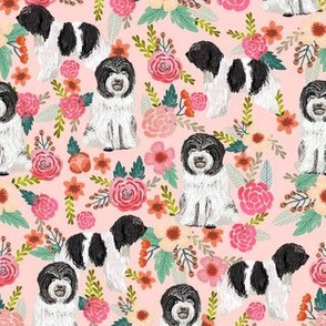 schapendoes floral fabric - dog design - pink