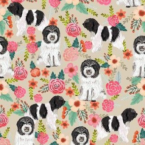 schapendoes floral fabric - dog design - tan