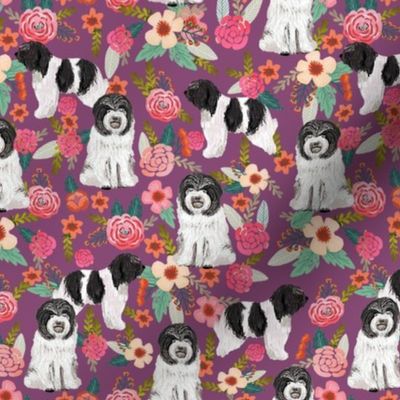 schapendoes floral fabric - dog design - purple