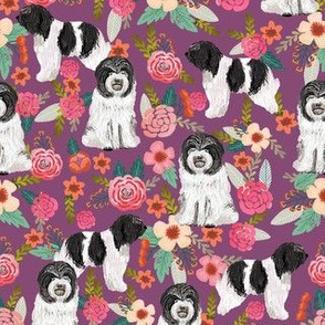 schapendoes floral fabric - dog design - purple