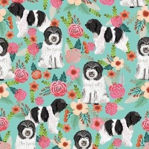 schapendoes floral fabric - dog design - mint