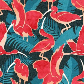 Small scale // Luxurious Scarlet Ibis // teal vegetation metal rose and red guará large birds  
