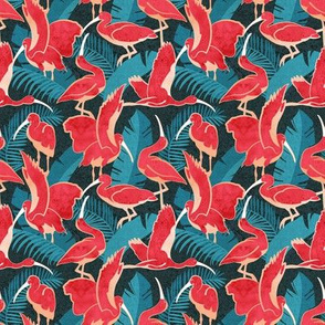 Tiny scale // Luxurious Scarlet Ibis // teal vegetation metal rose and red guará large birds  
