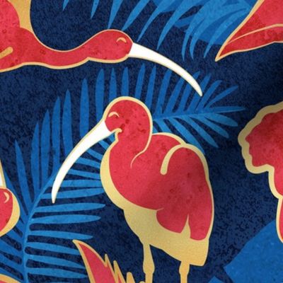 Normal scale // Luxurious Scarlet Ibis // blue vegetation metal gold and red guará large birds  
