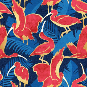 Normal scale // Luxurious Scarlet Ibis // blue vegetation metal gold and red guará large birds  
