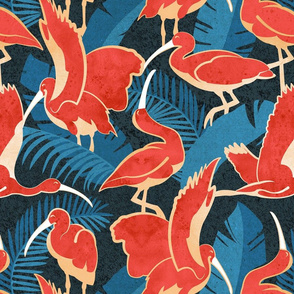 Normal scale // Luxurious Scarlet Ibis // teal vegetation metal coral and orange guará large birds  