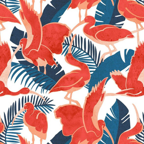 Normal scale // Luxurious Scarlet Ibis // white vegetation metal coral and orange guará large birds  