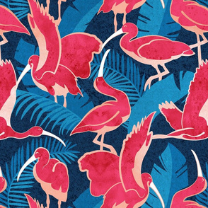 Normal scale // Luxurious Scarlet Ibis // blue vegetation metal rose and pink guará large birds  