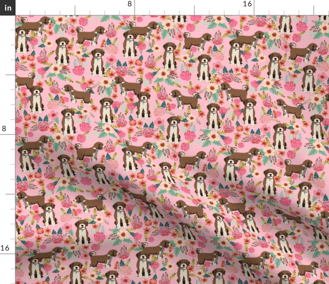 spanish water dog floral fabric - pink