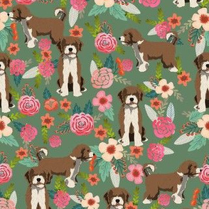 spanish water dog floral fabric - green