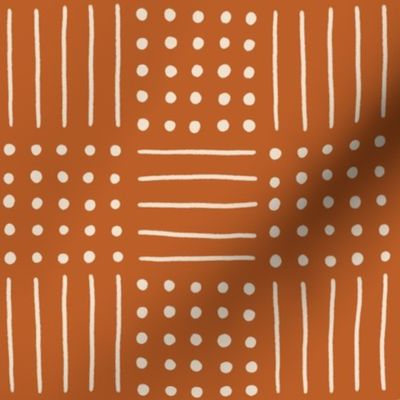 Mudcloth Love Brick Red Orange with beige white geometric lines and dots
