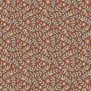 S  - branches with oranges on brown - Nr.1. Coordinate for Peaceful Forest - 3.5" fabric / 2" wallpaper