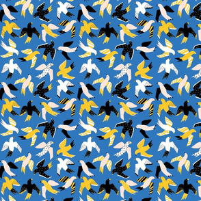 Yellow Black And White Abstract Birds
