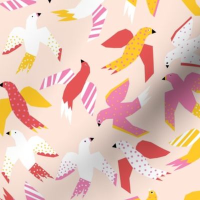 Cute Abstract Birds Pink Red Yellow